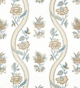 Ribbon Floral Fabric by Thibaut Beige and Spa Blue