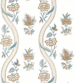 Ribbon Floral Wallpaper by Thibaut Beige and Spa Blue