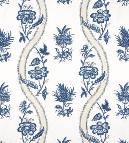 Ribbon Floral Fabric by Thibaut Blue and White