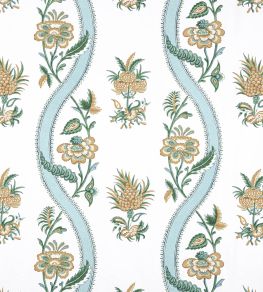 Ribbon Floral Fabric by Thibaut Seaglass and Gold