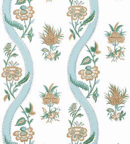 Ribbon Floral Wallpaper by Thibaut Seaglass and Gold