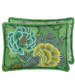 Rose De Damas Embroidered Cushion 60 x 45cm by Designers Guild Jade