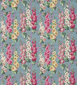 Hollyhocks Fabric by Sanderson Petrol Blue/Multi