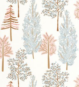 The Tree House Wallpaper by Caselio Ocre Bleu Fond Blanc