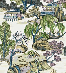 Asian Scenic Wallpaper by Thibaut Purple and Blue
