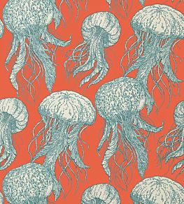 Jelly Fish Bloom Wallpaper by Thibaut Coral/Turquoise