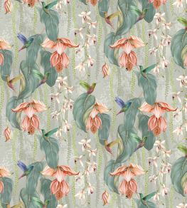 Trailing Orchid Velvet Fabric by Osborne & Little Coral/Silver