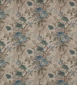 Tree Poppy Linen Fabric by Colefax and Fowler Old Blue/Stone
