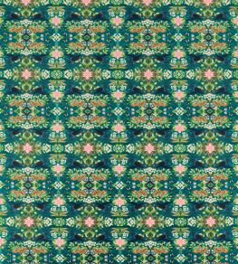 Wonderlust Tea Story Velvet Fabric by Clarke & Clarke Teal