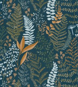 Woodland Wallpaper by Caselio Bleu Nuit Kaki